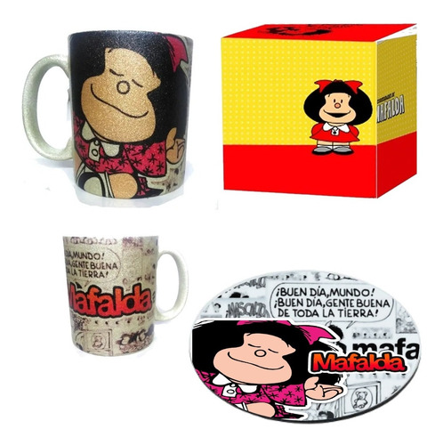 Paquete De Mouse Pad Y Taza Diamantada De Mafalda 