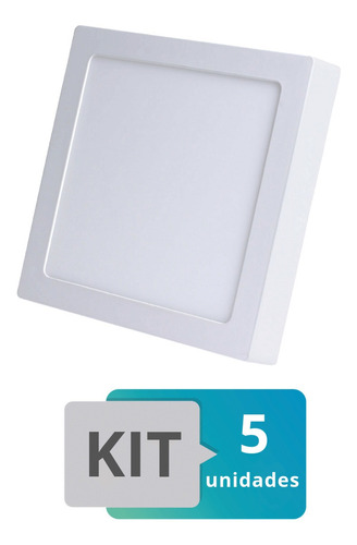 Kit 5 Painel Plafon Led Sobrepor Quadrado 25w Branco Quente