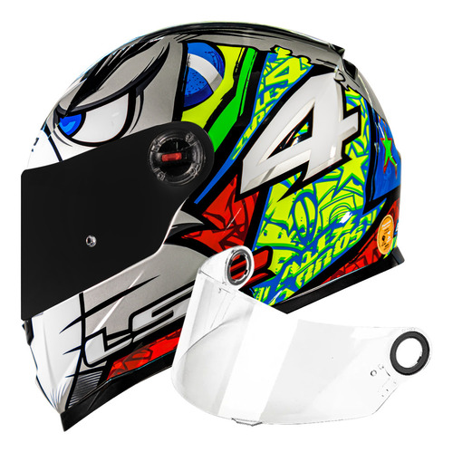 Capacete Ls2 Ff358 Classic Alex Barros Prata/color+ Viseira