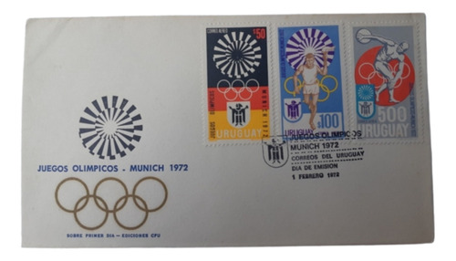 3 Sellos Juegos Olímpicos Munich 1972 / Sobre 1° Día R.o.u.