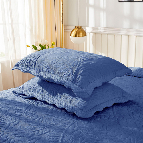 Fundas De Almohada Acolchadas Bordadas 100 Algodo Azul Marin