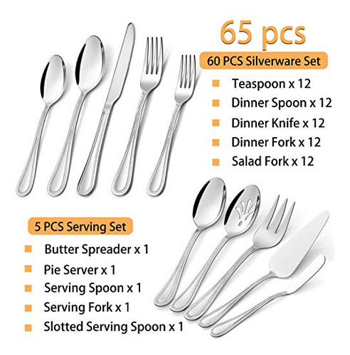 Juego De Cubiertos De 65 Piezas Con Utensilios Para Servir,
