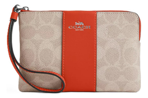 Muñequera Coach - Wrislet - Monedero Mujer (ch311) Caqui Canva - Franja Naranja