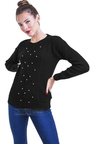 Imagen 1 de 5 de Sweater Mujer Cuello Redondo Saco Con Perlas Moda Kierouno