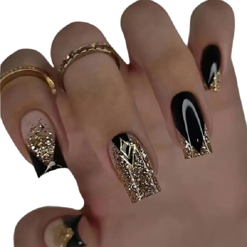 24 Piezas Uñas Dorado Brillo Falso Cuadradas Press On