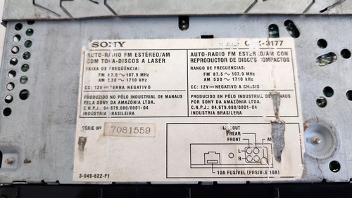 Sony Cdx-3177 Toca Cd Usado Lote 2 Peças Barato No Estado (Usado)