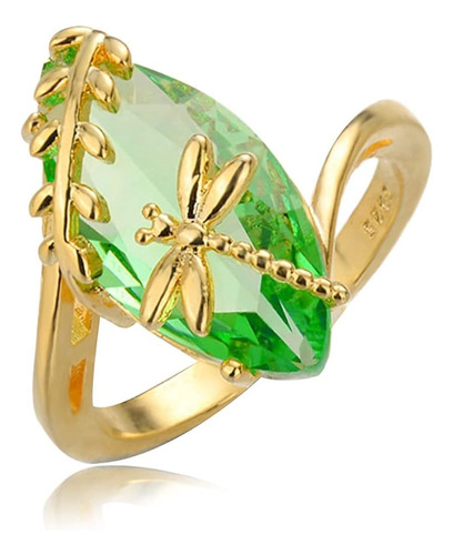 Anillo De Cristal Libélula Gema Verde Para Mujer