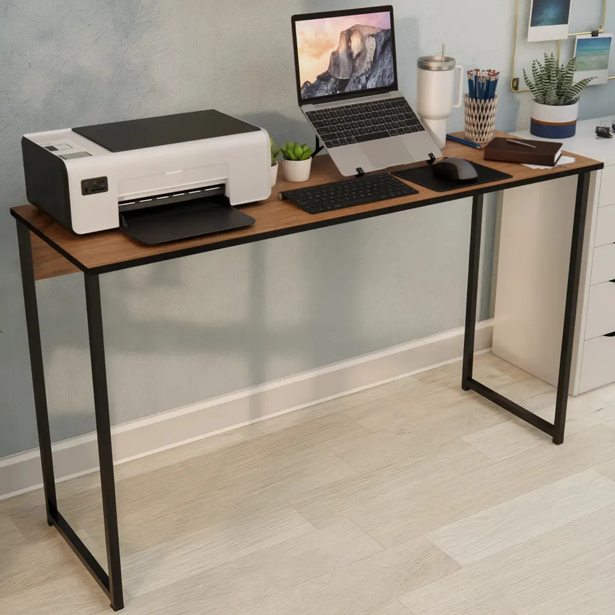 Escrivaninha Escritorio Industrial Mesa Para Notebook Computador Quarto Estudo 115cm Cor Freijó
