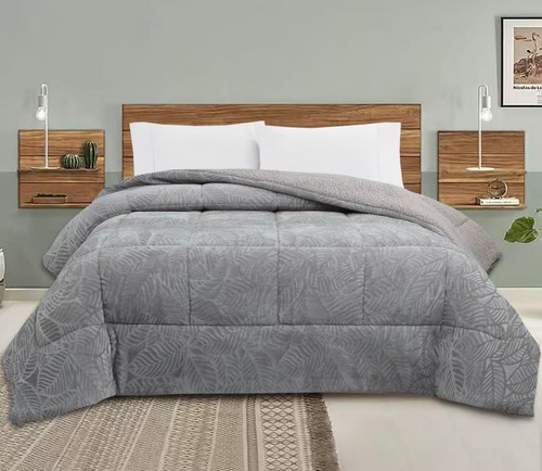Edredón Triple Flanel Jacquard C/corderito Tritel Queen Gris Oscuro Jacquard