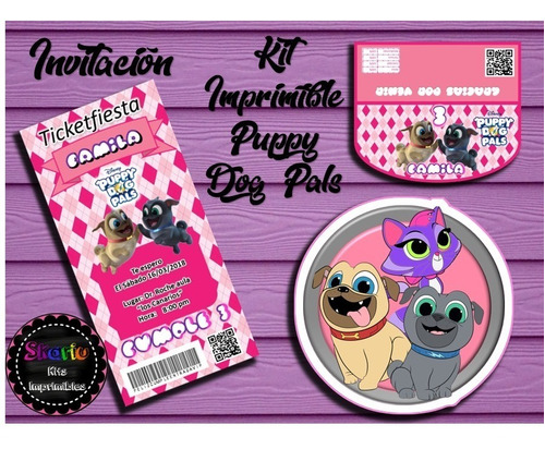 Kit Imprimible Puppy Dogs Pals Pink Disney Personalizado