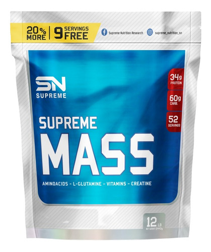 Supreme Nutrition Supreme Mass 12 Libras Vainilla + Shaker
