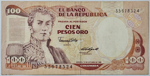 Billete 100 Pesos 12/oct/1985 Colombia Vf-xf