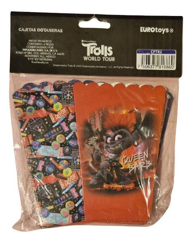 12 Cajitas Botaneras Trolls Fiesta Para Palomitas, Botana