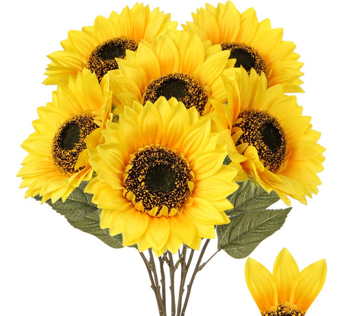 Girasol Seda S Flor Artificial Amarilla 26  Tallo Largo 6