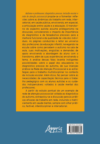 Autismo e professores: diagnóstico precoce, inclusão escolar e rede de atenção psicossocial, de Couto, Cirleine Costa. Editorial Appris Editora, capa mole em português, 2021