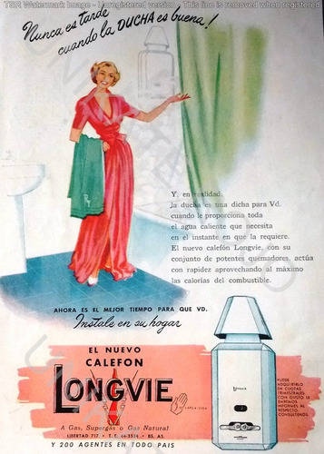 Antigua Publicidad Clipping Longvie Calefón Cocinas Año 1950