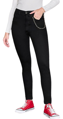 Pantalón Jeans Chupín Negro Mujer Elastizado Calce Perfecto