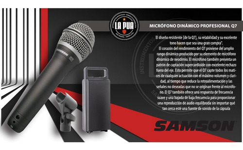 Imagen 5 de 7 de Micrófono Dinámico Profesional Samson Q7 + Estuche Pipeta