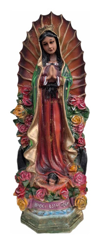 Virgen De Guadalupe Hermosa Con Flores 75 Cm Resina Fina