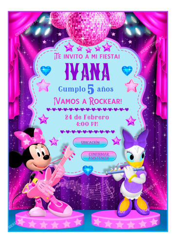 Minnie Mouse A Rockear Invitación Interactiva Con Botones