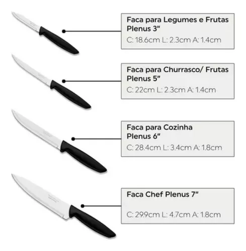 Kit Jogo Facas Cozinha Tramontina Inox Cabo Madeira 4 Peças