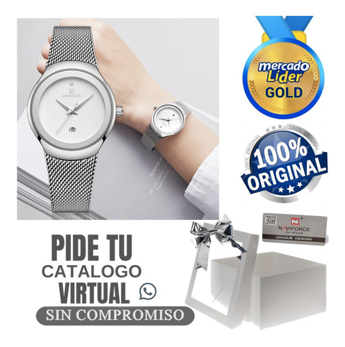 Reloj De Mujer Naviforce Original Acero Inoxidable Y Cuero