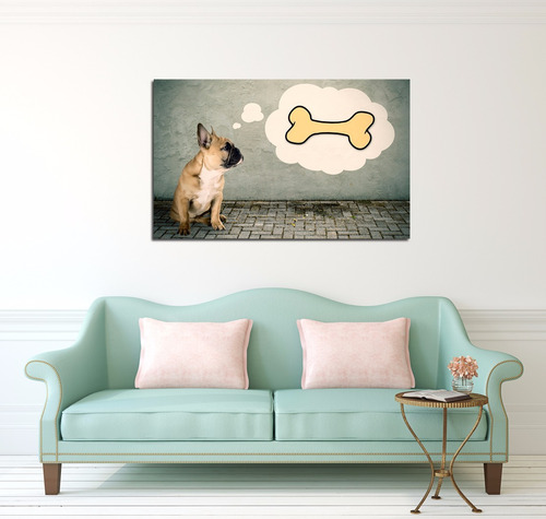 Cuadro 50x75cm Bull Dog Frances Perro Hueso Funny Pet Puppy