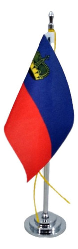 Mini Bandeira De Mesa Liechtenstein Poliéster 15 Cm Mastro