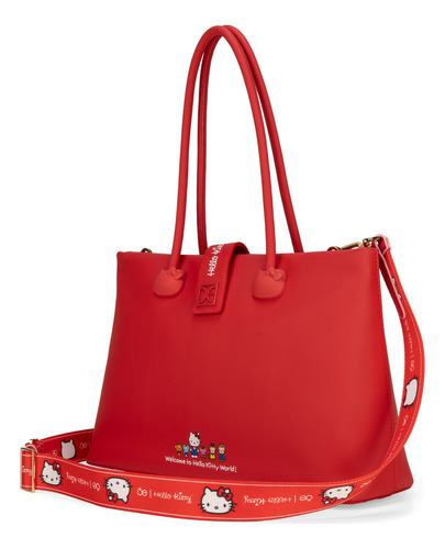 Bolsa Satchel Oe X Hello Kitty Grande Color Rojo