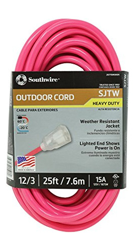 Coleman Cable 2577sw000a Extcord, 12/3 Sjtw 25' Cool Pink Le