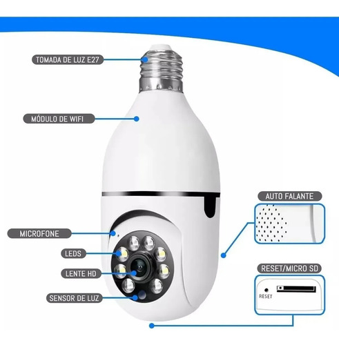 Câmera Ip Lâmpada Inteligente Sensor 360o Ptz C/ Sensor B-17