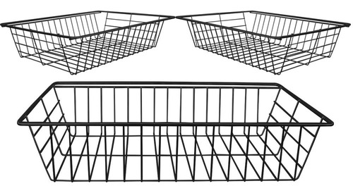 Kit 3 Cestos Fruteira Aramado Preto Com Corrediças M2