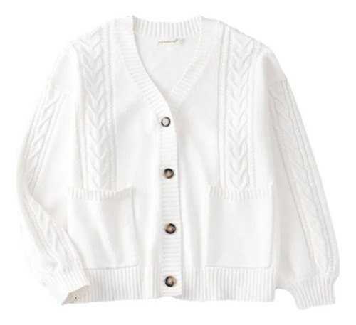 Suéter Tipo Cárdigan Blanco Uniforme De Invierno Para Mujer