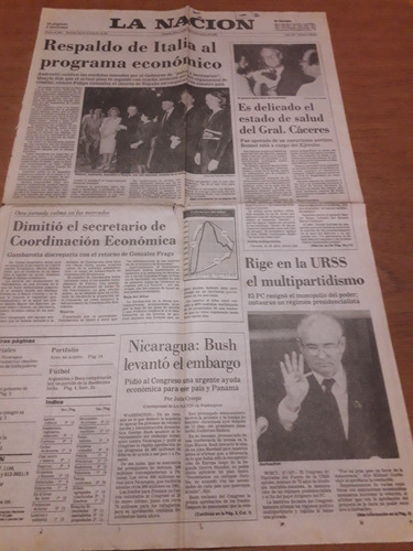 Tapa Diario La Nación 14 3 1990 Balza Cáceres Economía Menem