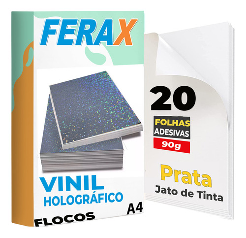  Vinil Holografico Adesivo - Jato De Tinta - A4 20 Folhas Cor Flocos