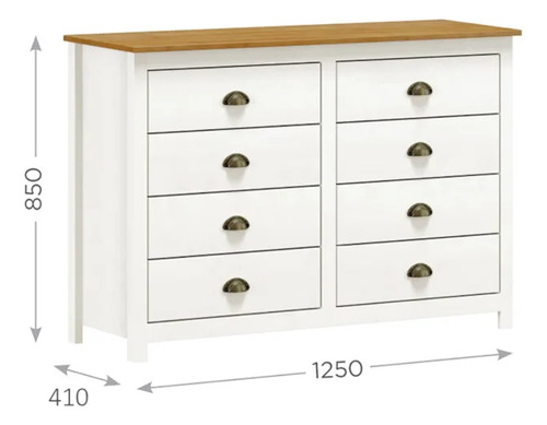 Comoda 8 Gavetas Madeira Maciça 125 Cm 9102 Branco Freijo Mi