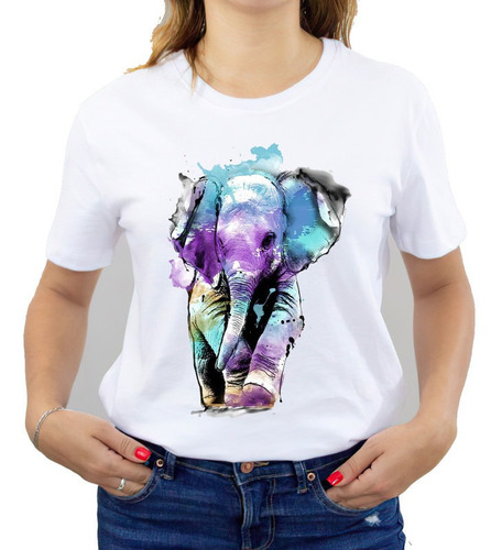 Polera Estampada Dama 100%algodón Elefante De Colores 606