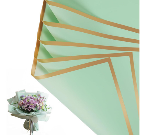 Papel Coreano Floral Con Borde Dorado Línea Pack 20 Unidades