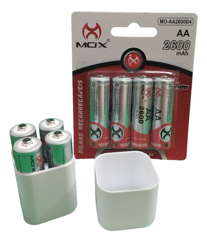 Pilha Aa + Case Mox Recarregável 2600 Mah Estojo Com 4