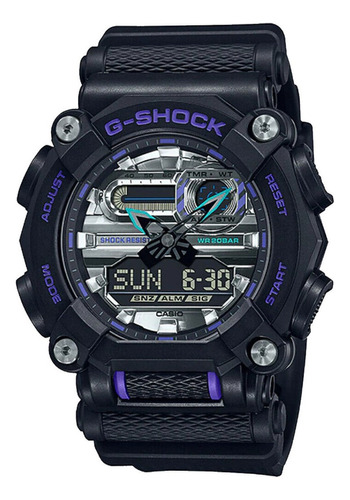 Reloj de pulsera Casio Casio G-shock GA-900AS-1ADR con cuerpo negro, Ana-Digi, para hombre, fondo plateado, con correa negra de resina/caucho, bisel de color negro y hebilla simple