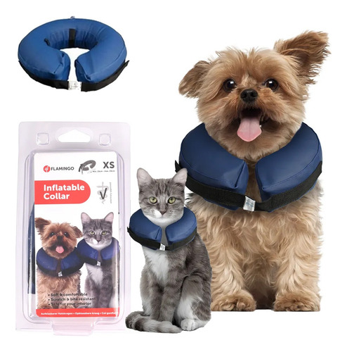 Collar Isabelino Inflable Perros Gatos Mascotas Flamingo Xs Color Azul