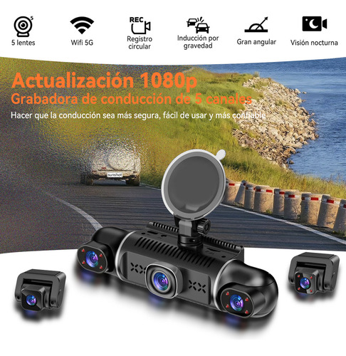 1080p Camera For Auto Dash Cam 5 Camera Gps Wifi App + 64 gb Passengers Monitoring In The Automóvil