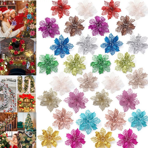 50 Piezas De Flores Huecas Coloridas, Decoración Navideña