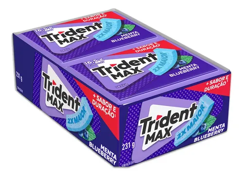 Chiclete Trident Max Menta Blueberry Sem Açúcar - Caixa Com 14 Unid. De 16,5g
