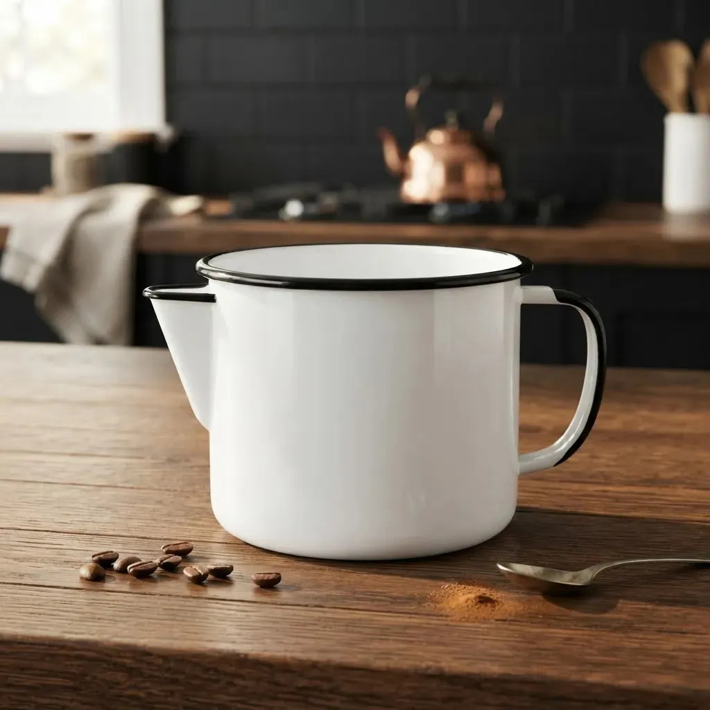 Caneca Leiteira Com Bico Para Ferver Esmaltada Ágata Ewel Cor Branco