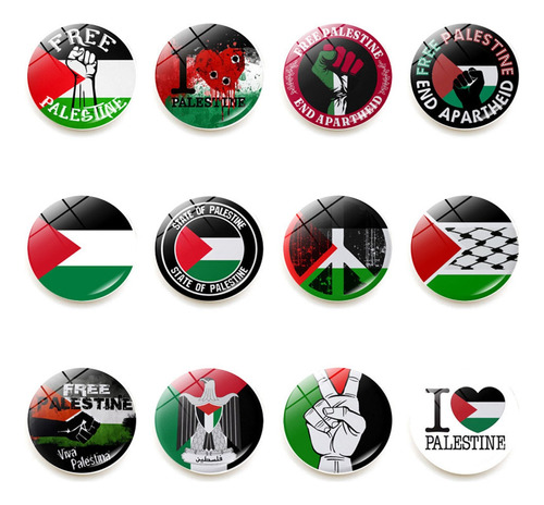 12 Piezas De Insignias De La Bandera De Palestina Con La Ban
