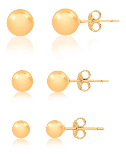 Kit Brinco De Bolas Lisa 1 2 3 Furo Folheado A Ouro 18k