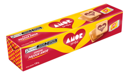 Kit 4 Biscoito Arcor Paçoca Amor + 4 Biscoito 7 Belo 130g