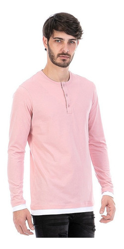 Imagen 3 de 5 de Playera Aletilla De Hombre Manga Larga Con Pechera Combinada
