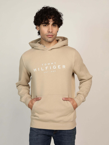 Sudadera Beige Con Capucha Y Botones Tommy Hilfiger Hombre